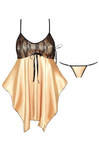 Exclusive Gold Satin and Lace Chemise Julieta – Luxurious Elegance